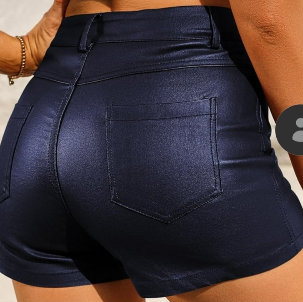 Pressed High Waist Foil Metallic Disco Shorts. Size M